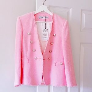 zara jacket tweed pink buttons nwt muah oh